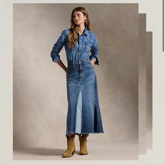 Polo Ralph Lauren Dresses & Skirts - Polo by Ralph Lauren Deconstructed Patchwork Denim Skirt